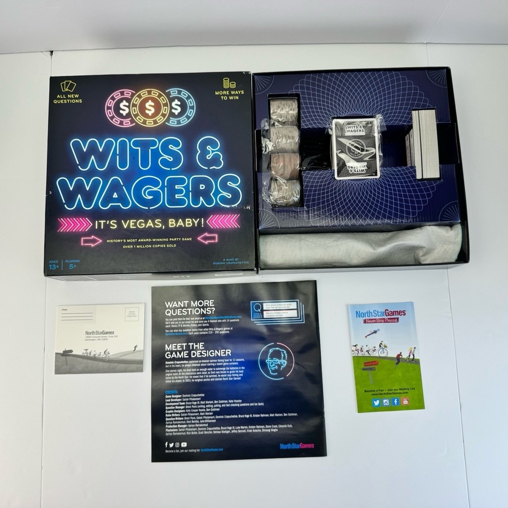 Wits & Wagers Board Game Vegas Edition 2019 Kid Friendly Party Game, Very Good